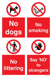 Playground Sign - No dogs, No smoking, No littering, Say 'NO' to strangers